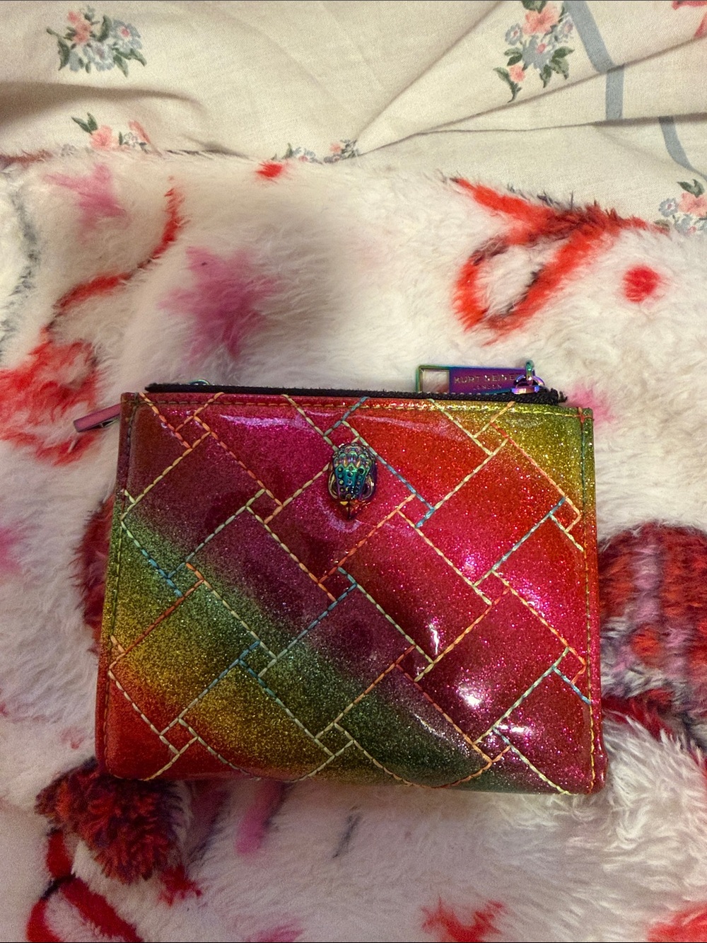Kurt Geiger London Mini Kensington Rainbow Glitter Wallet Zip Card Holder